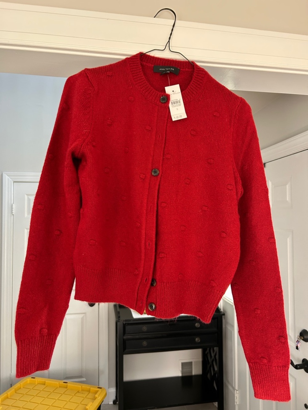 NWT- Ann Taylor Bright Red Button-Front Textured Cardigan